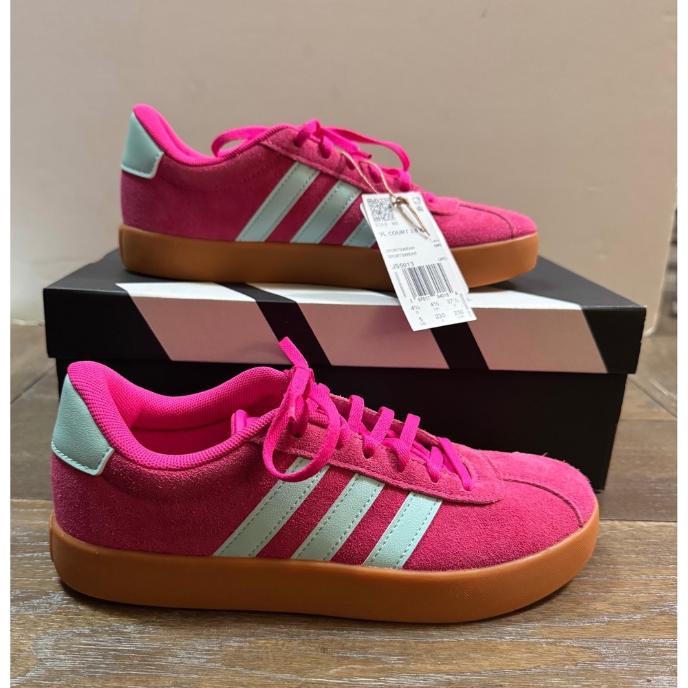 Adidas VL Court 3.0 K Pink Suede Mint Gum Sole Sneakers JS5013 Kids Size 5 US